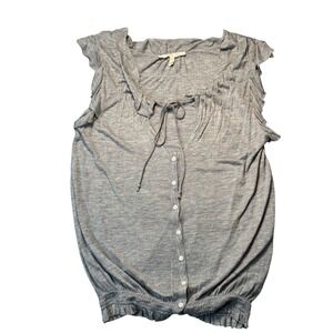 Soft Joie Gray Modal Sleeveless Ruffle Button Front Blouson Top Blouse XS Peru